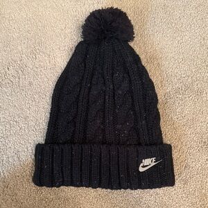 Nike Black Cable Knit Beanie with Pom